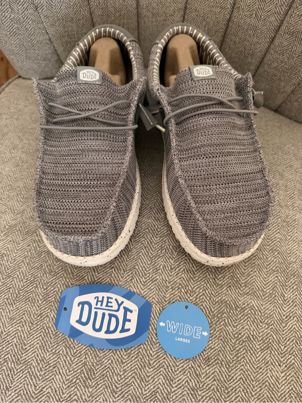 Hey Dude Men's Slip-On Loafers in Light Gray Knit
